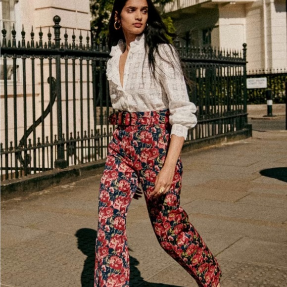 Sezane Lukas Trousers Jacquard Roses - Size 40 - Picture 3 of 10